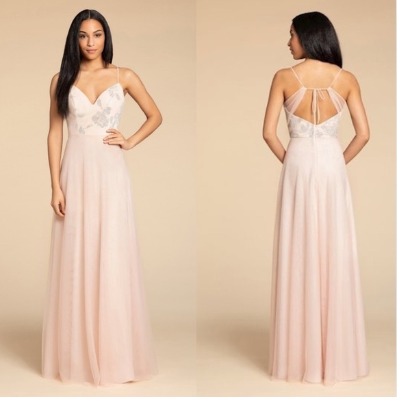 NWT Hayley Paige Occasions 5903 Blush Almond Cashmere Tulle Gown Maxi Dress 6 - Picture 1 of 9